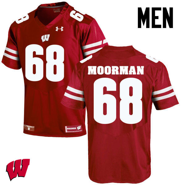 Men Wisconsin Badgers #68 David Moorman College Football Jerseys-Red - Click Image to Close